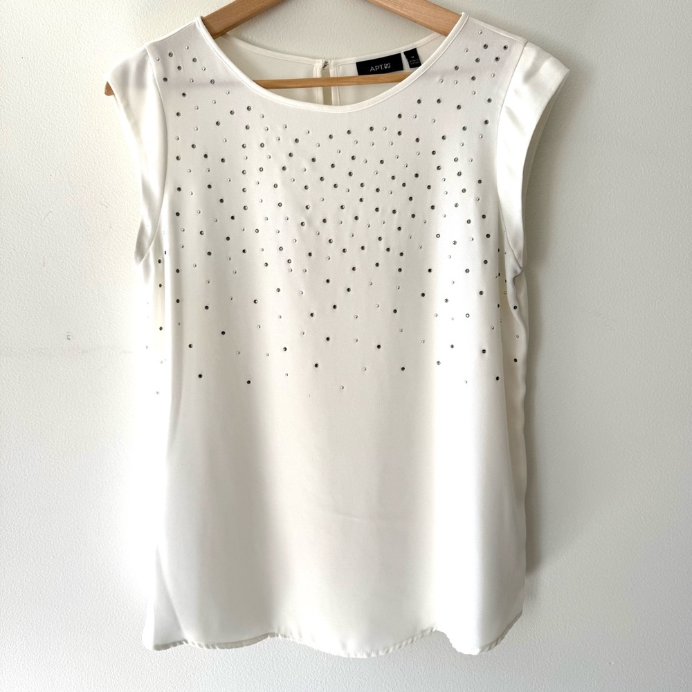 Apt. 9 Ivory Rhinestone Embellished Cap Sleeve Semi Sheer Blouse